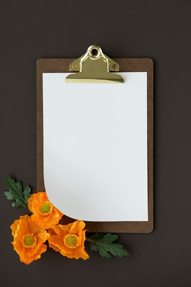 Blank white paper on a brown clipboard