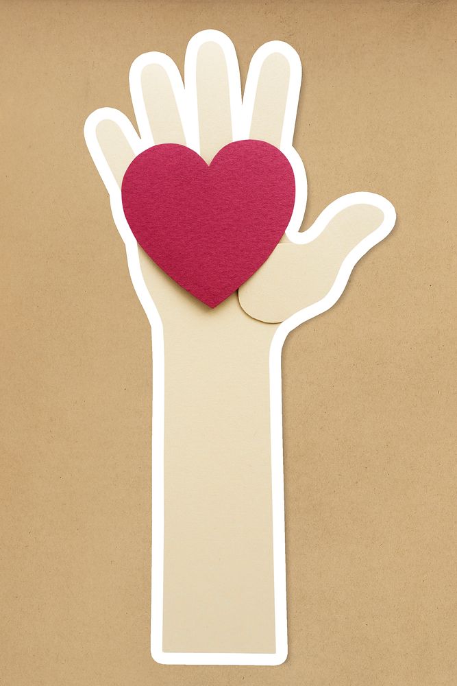 Heart in the palm of a hand paper craft sticker