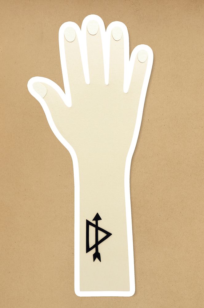 Hand and arm with a tattoo paper craft sticker 