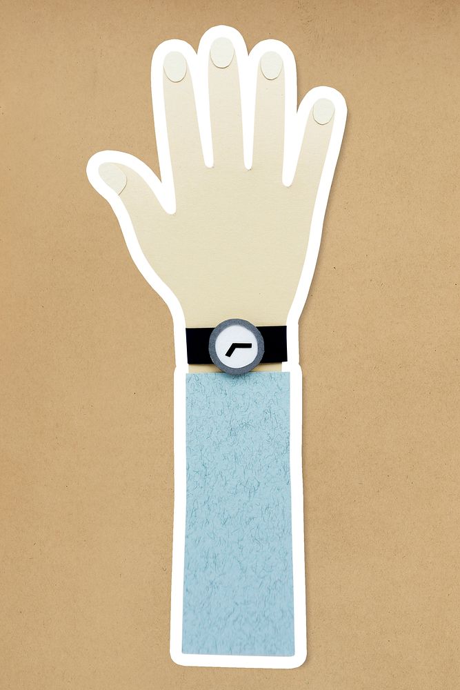 Hand with a wrist wratch paper craft deisgn element