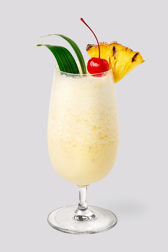 Pina Colada with pineapple and cherry on top background