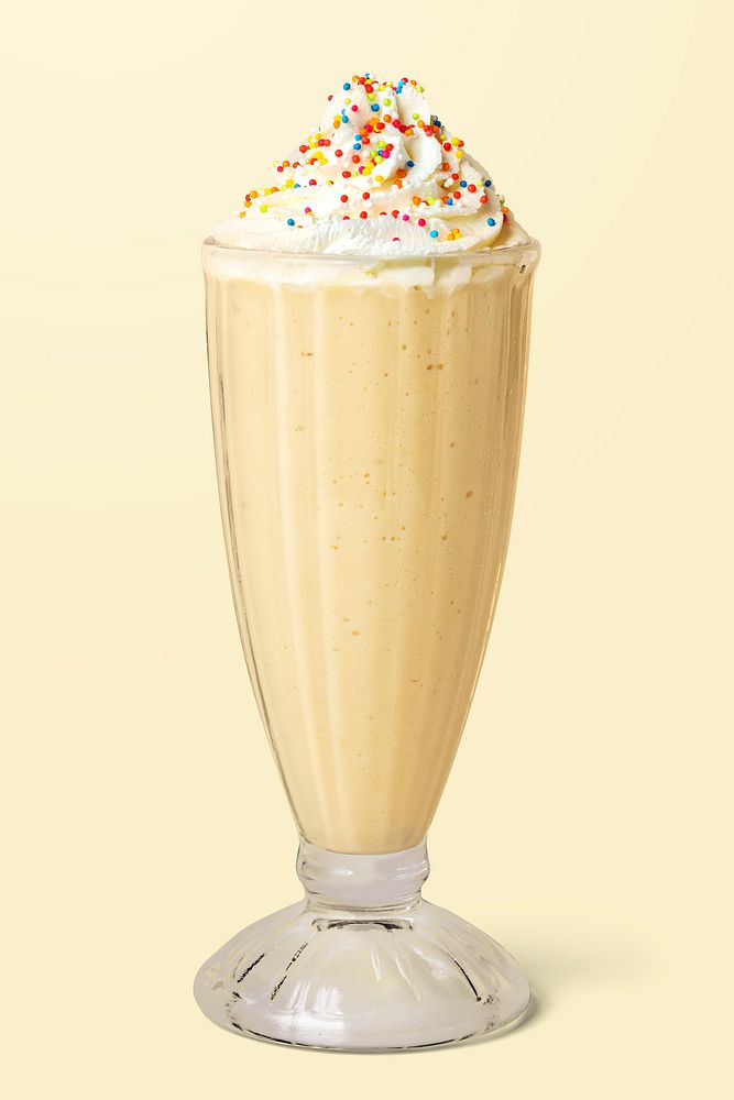 Vanilla milkshake with whipped cream on background