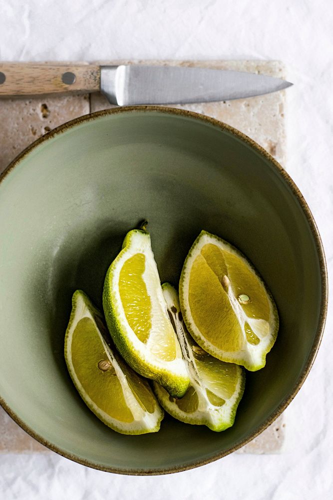 Yellow fresh cut organic lemons