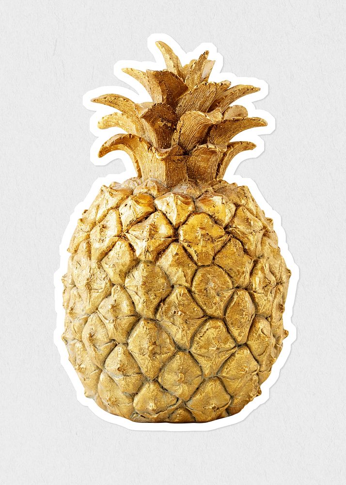 Gold pineapple fruit sticker on off white background
