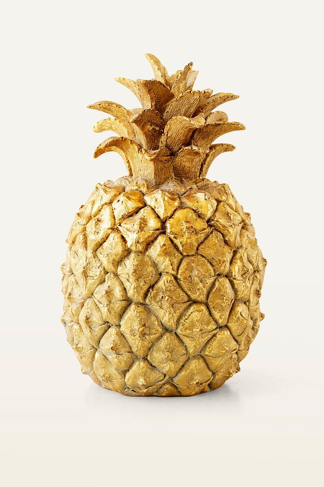 Gold pineapple fruit on off white background