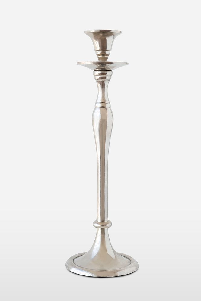 Traditional silver candle holder on off white background