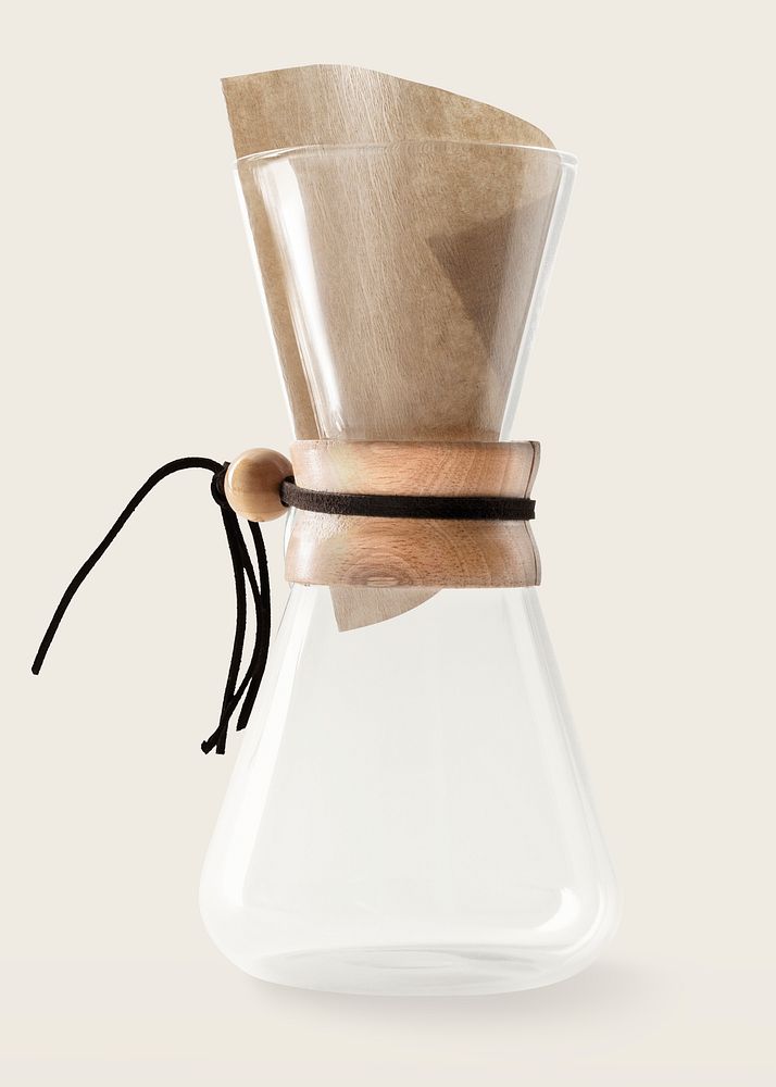 Empty coffee drip pot on off white background