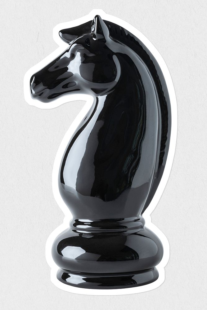 Shiny black knight chess piece sticker