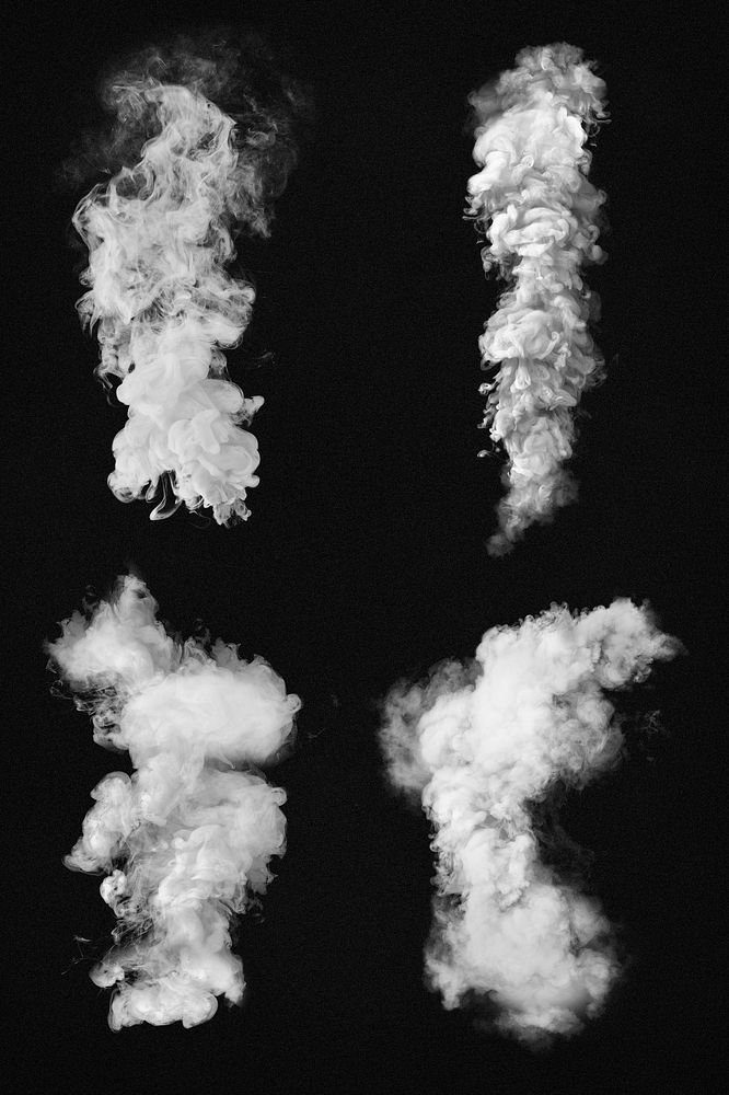 White smoke effect design element set on a black background