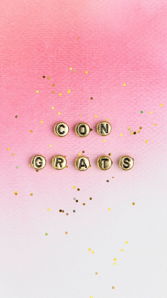 Congrats beads word typography on pink