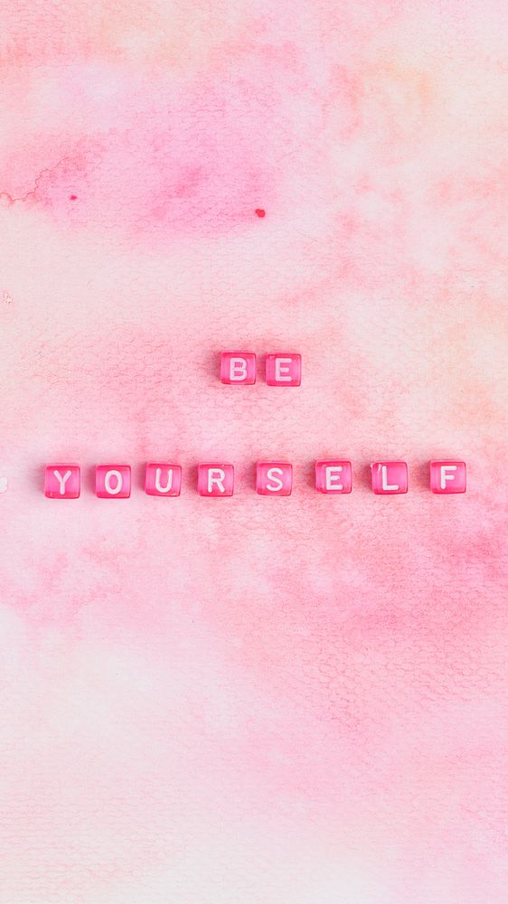 Pink BE YOURSELF beads word typography