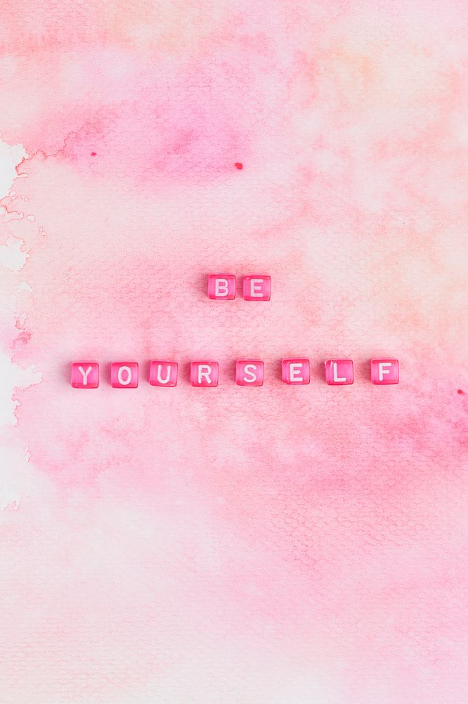 BE YOURSELF beads message typography on pink