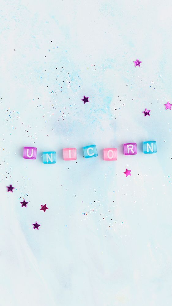 UNICORN beads word typography on blue