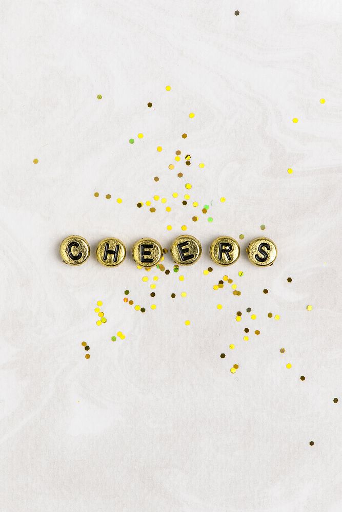 CHEERS beads text typography on white