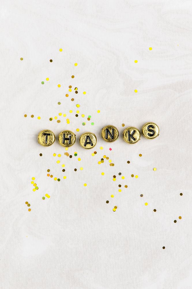 Gold THANKS beads message typography