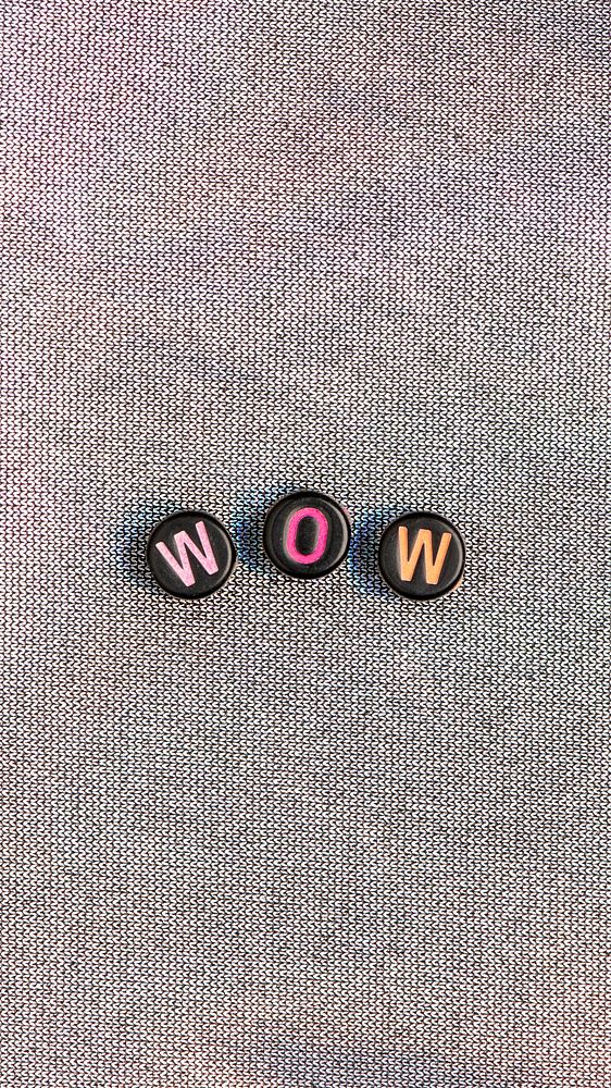 WOW beads word typography on gray
