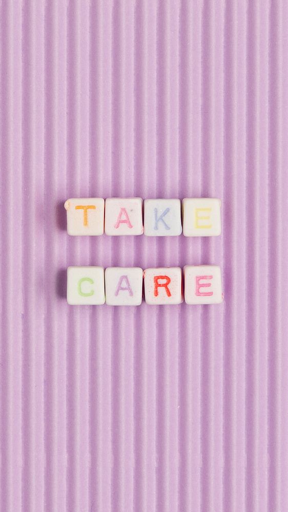 TAKE CARE alphabet letter beads typography