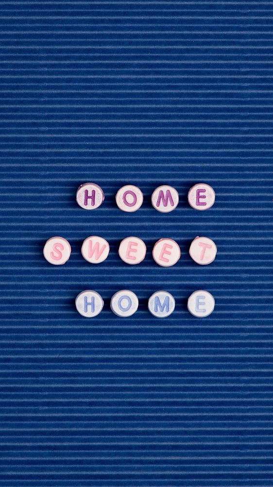 HOME SWEET HOME beads message typography on blue