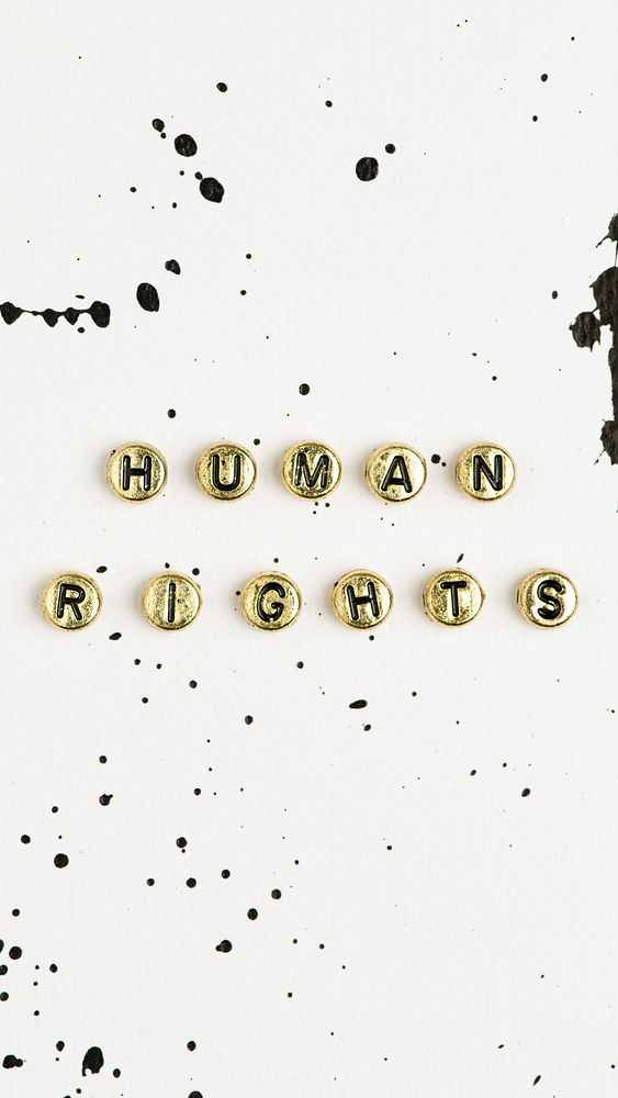 Gold human rights word beads lettering