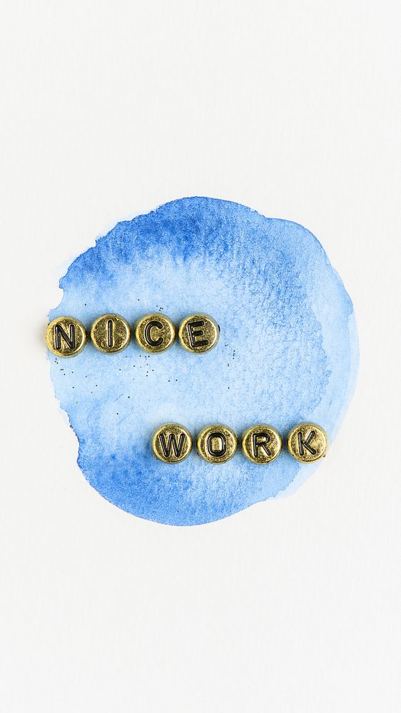 Nice work letter beads blue watercolor background