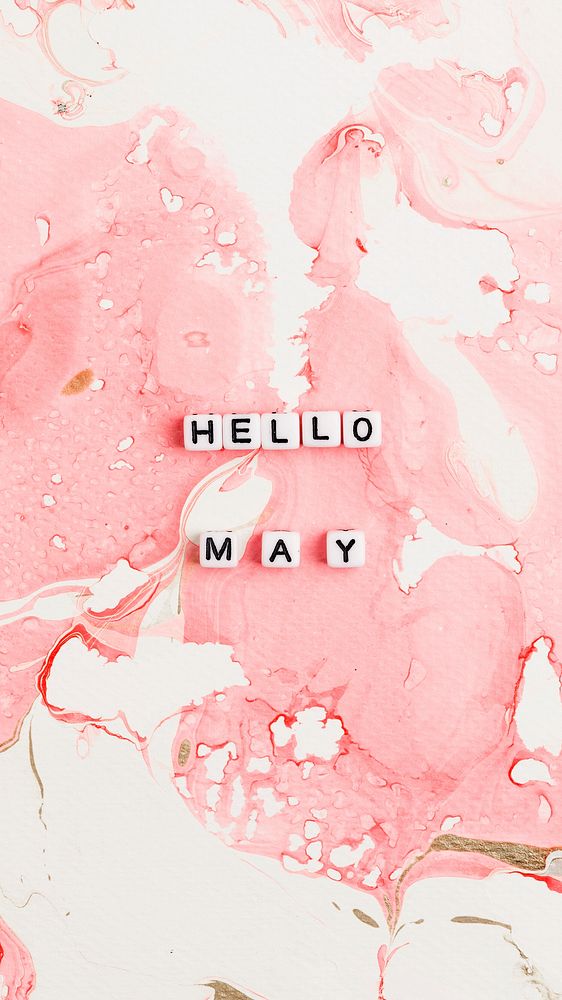 HELLO MAY beads text typography on pink