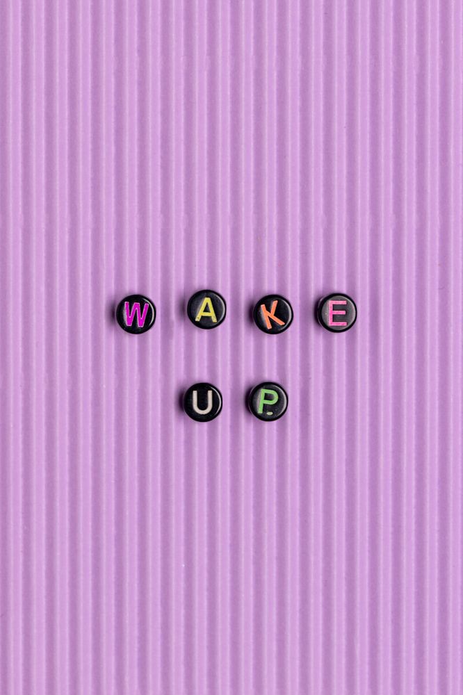 WAKE UP beads word typography on purple