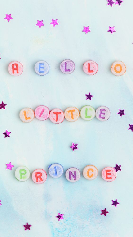 HELLO LITTLE PRINCE beads message typography on star glitter background