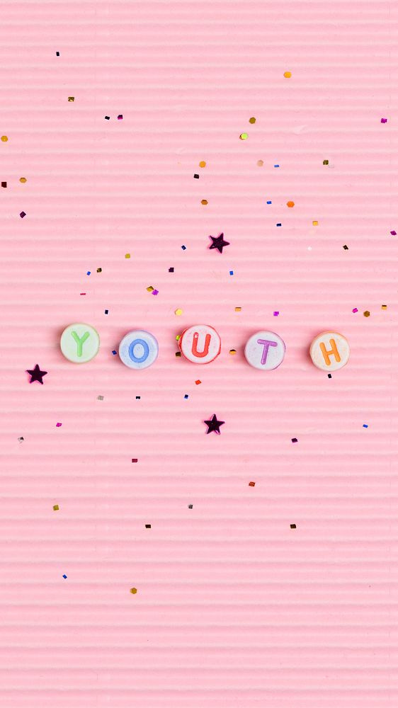 YOUTH beads word typography on pink