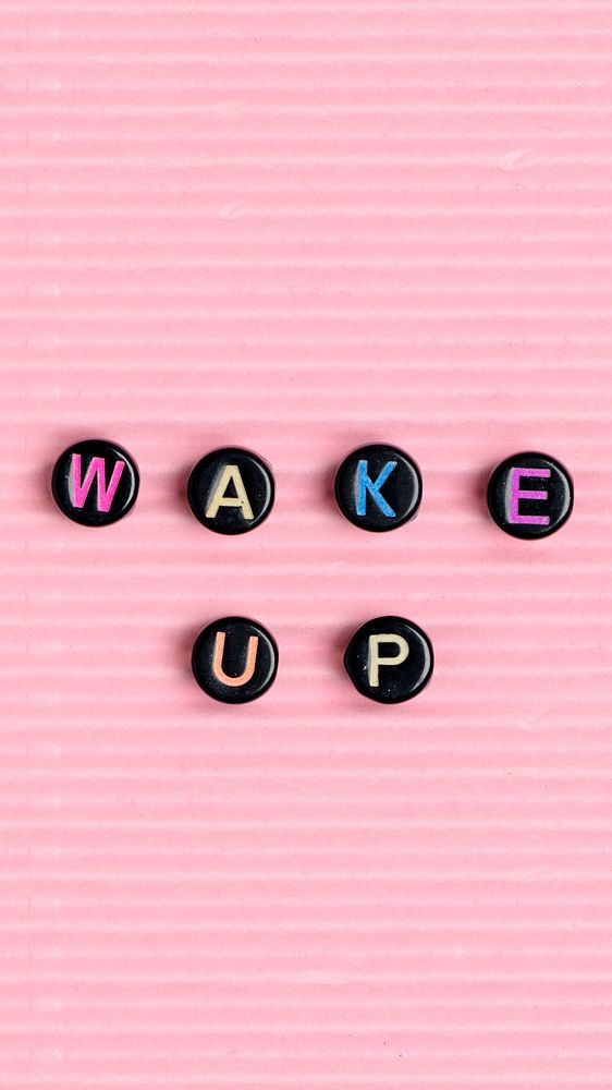 WAKE UP beads text typography on pink