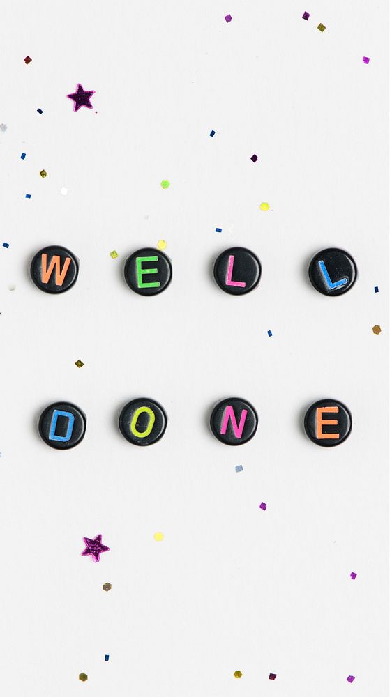 WELL DONE beads text typography on white