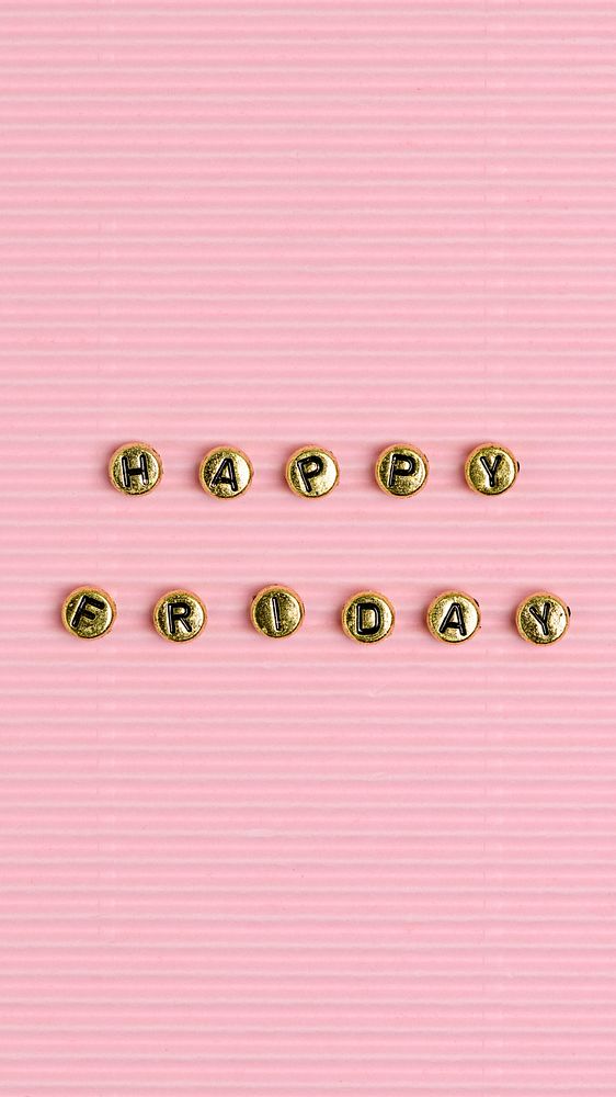 HAPPY FRIDAY beads word typography on pink