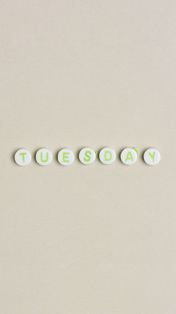 TUESDAY beads text typography on beige