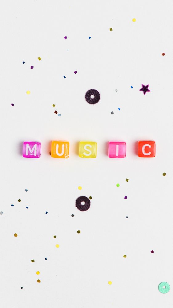MUSIC beads text typography on glitter background