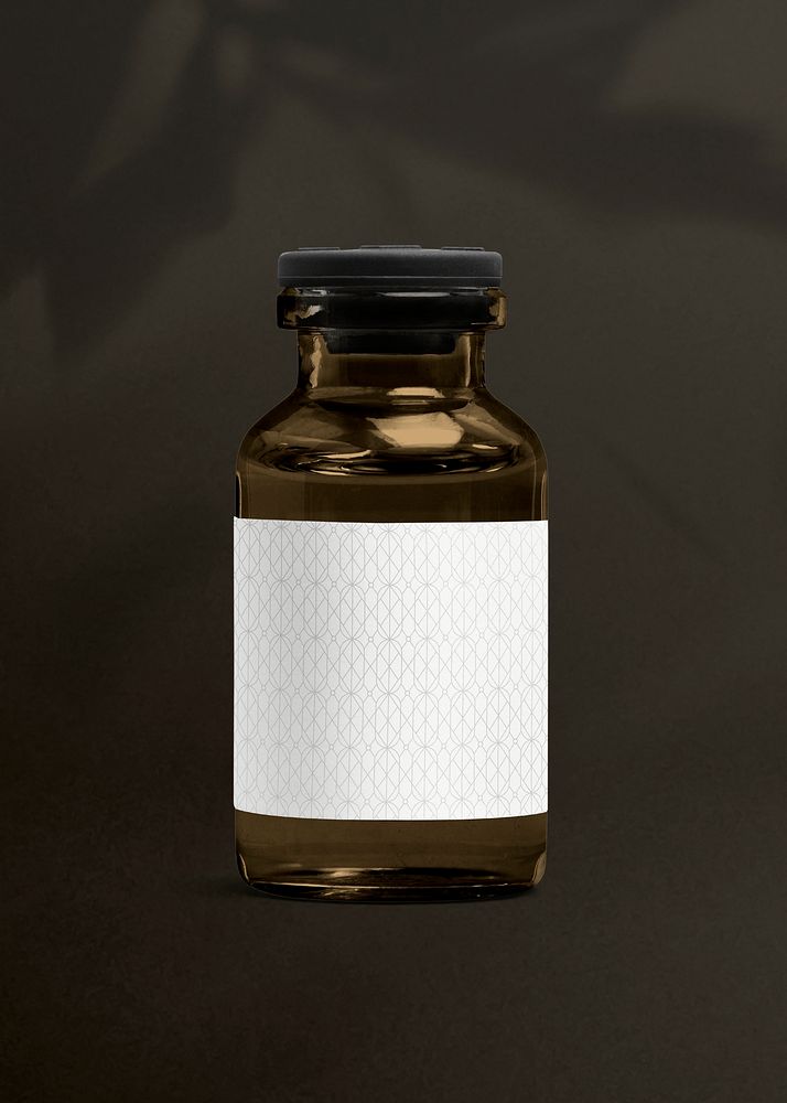 Vitamin injection amber glass bottle with luxurious white label for health and wellness product packaging