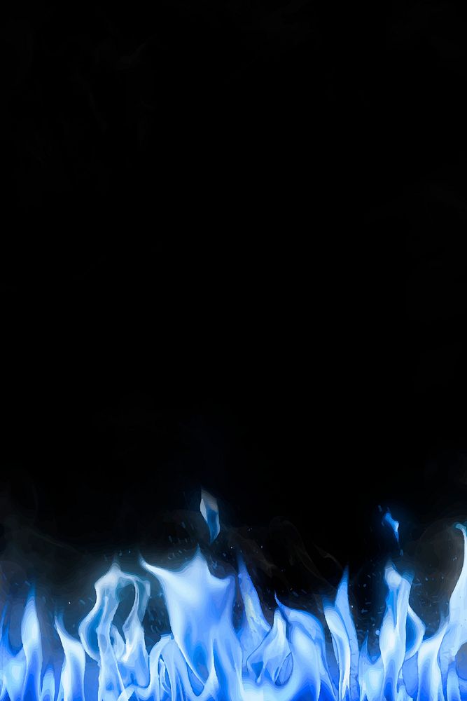 Black flame background, blue border realistic fire image vector