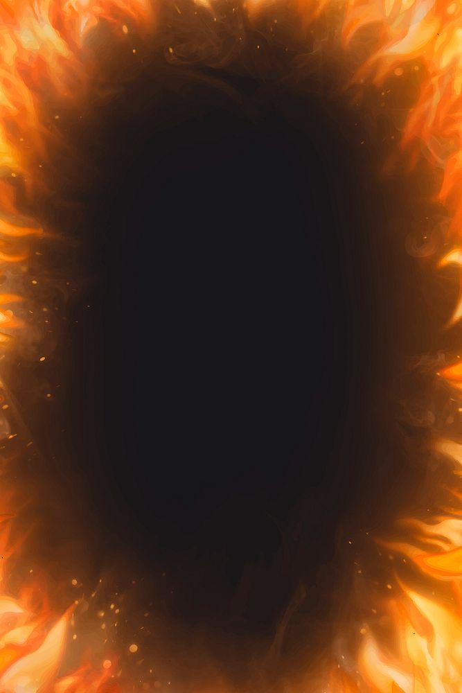 Black flame background, frame realistic fire image vector