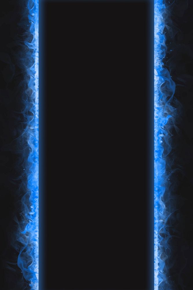 Flame frame, blue rectangle shape, realistic burning fire vector