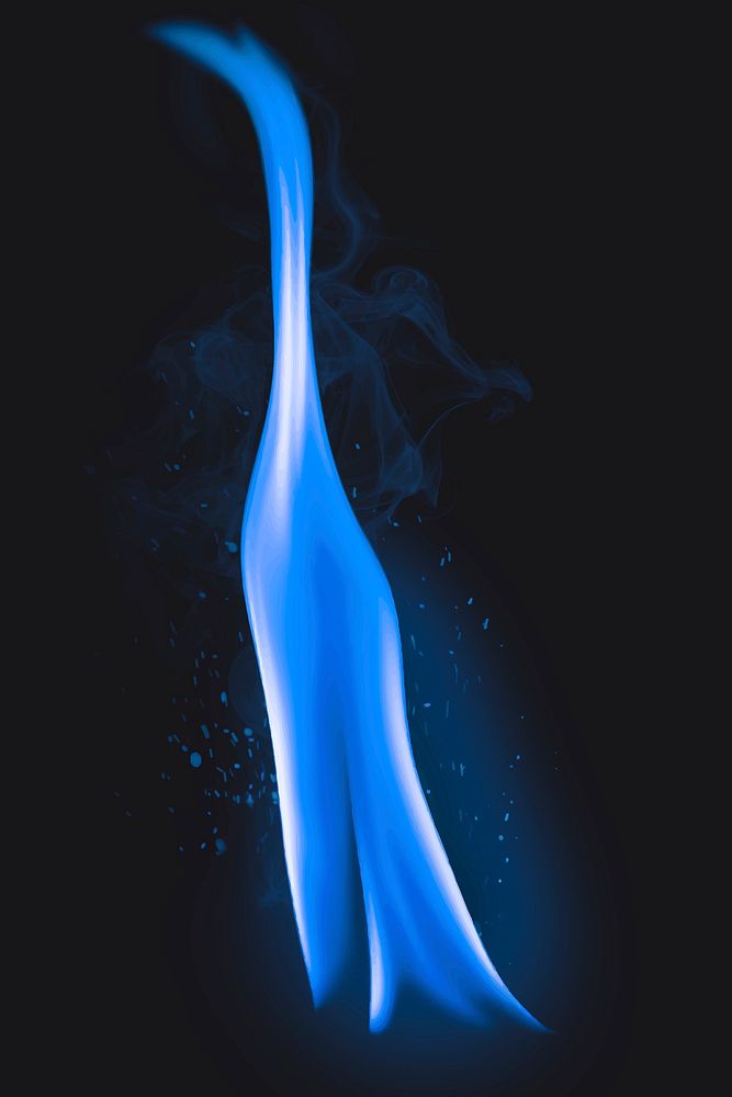 Blue flame sticker, realistic torch fire image vector