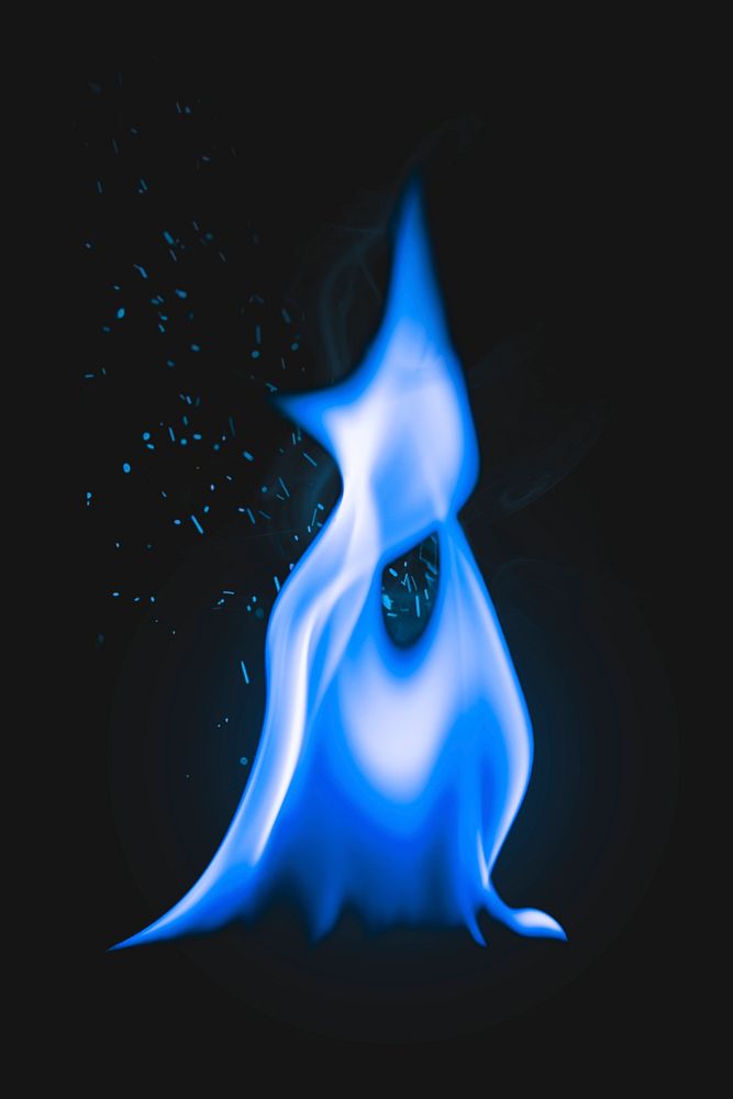 Blue flame element, realistic torch fire image