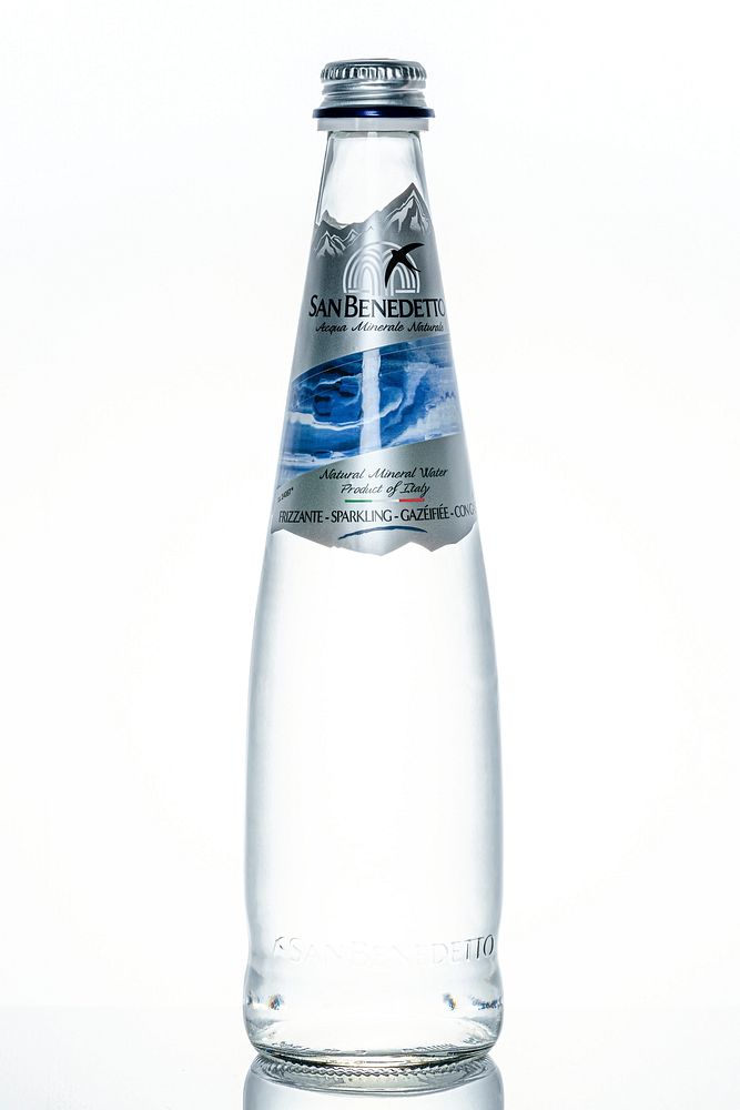 San Benedetto sparkling mineral water in a glass bottle. JANUARY 29, 2020 - BANGKOK, THAILAND 