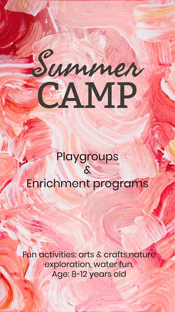 Acrylic paint camp template vector pink aesthetic creative art social media story