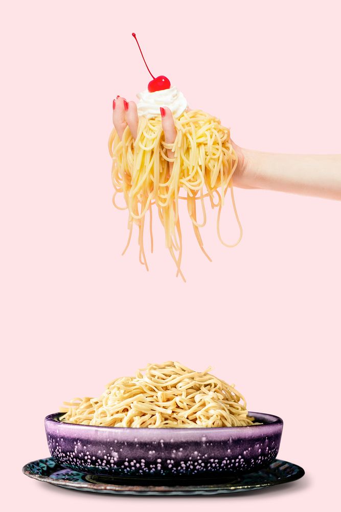 Noodles with cream and a cherry on top banner