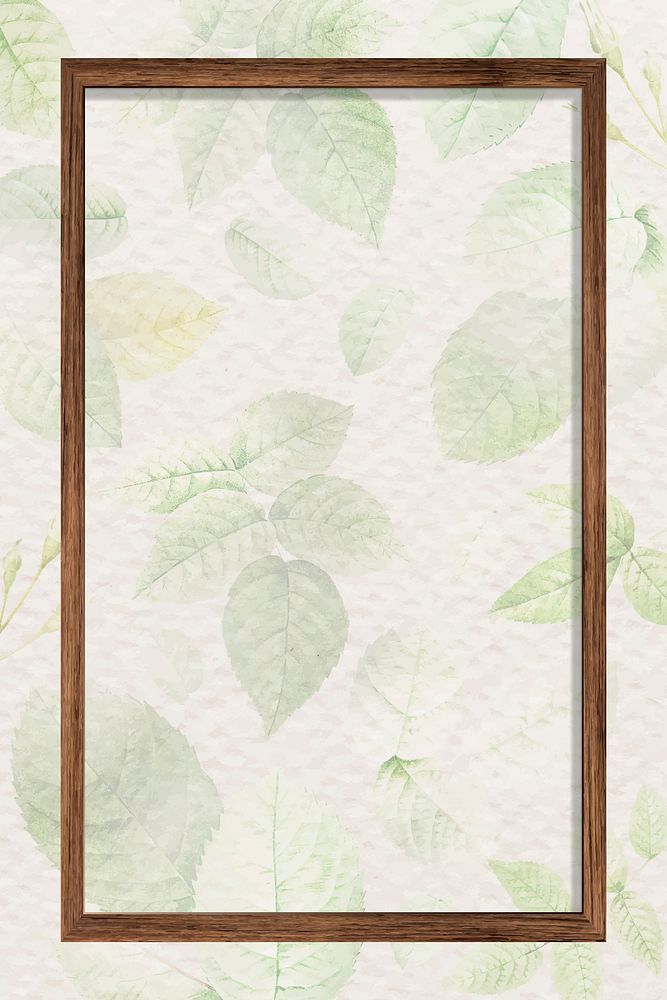 Rectangle wooden frame on foliage pattern background vector