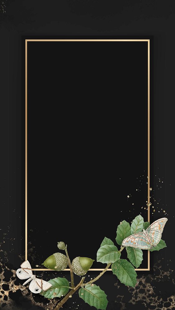 Oak leaves with rectangle gold frame mobile phone wallpaper vector