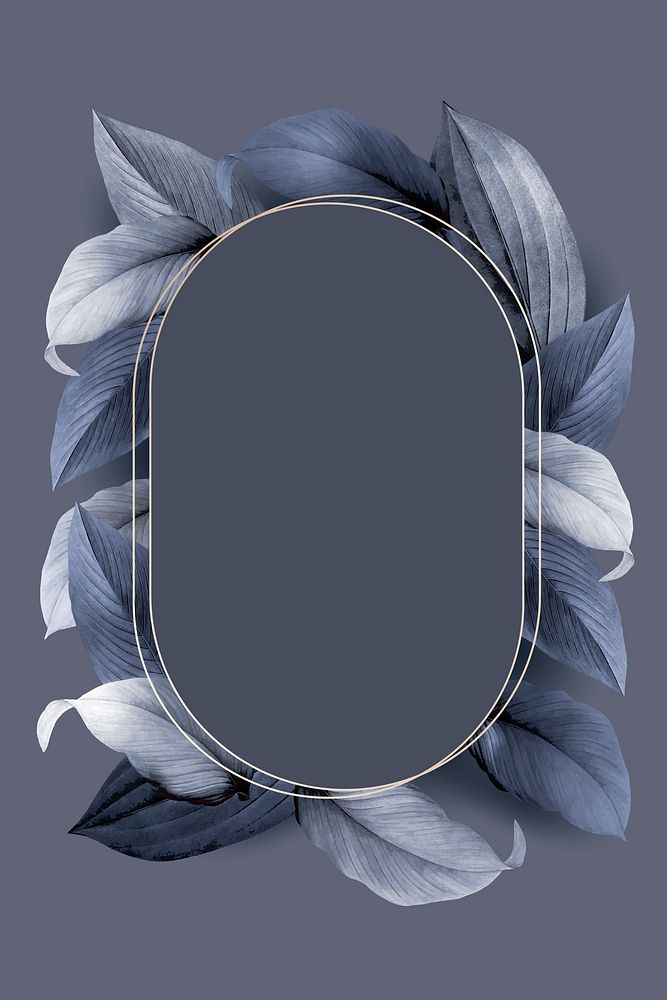Oval gold foliage frame on purplish blue background vector