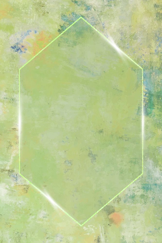 Hexagon frame on green background vector