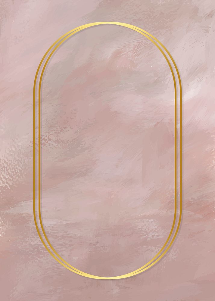 Oval gold frame on pink background illustration