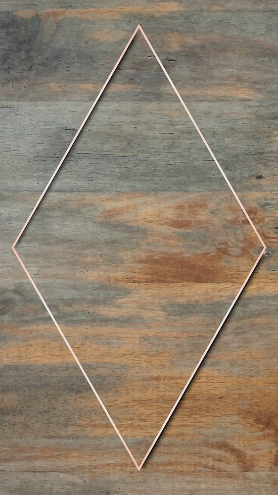 Rhombus pink gold frame on grunge wooden background vector