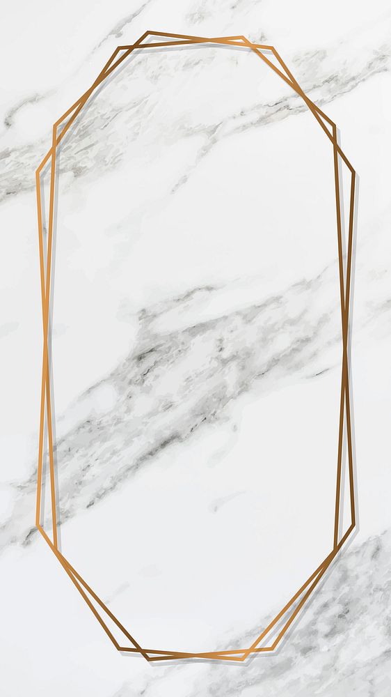 Octagon gold frame on white marble mobile phone wallpaper vector