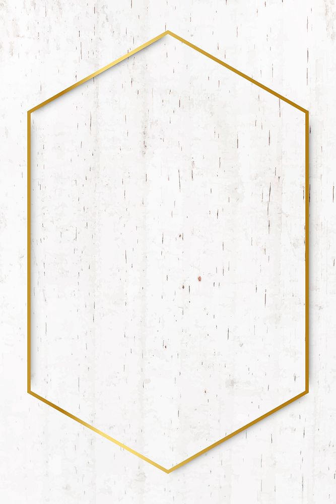 Hexagon gold frame on beige marble background vector